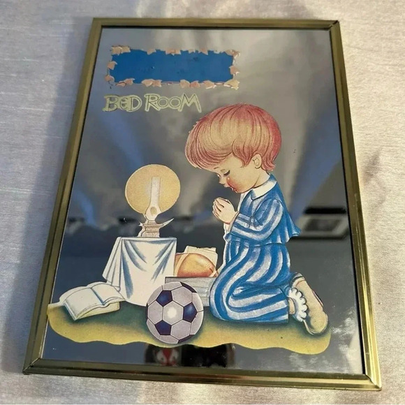 Vintage 70s Kids Childs Bedroom Prayer Picture/ Mirror Retro 8x10 - Picture 1 of 3